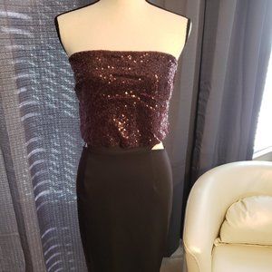 Strapless brown and black dress